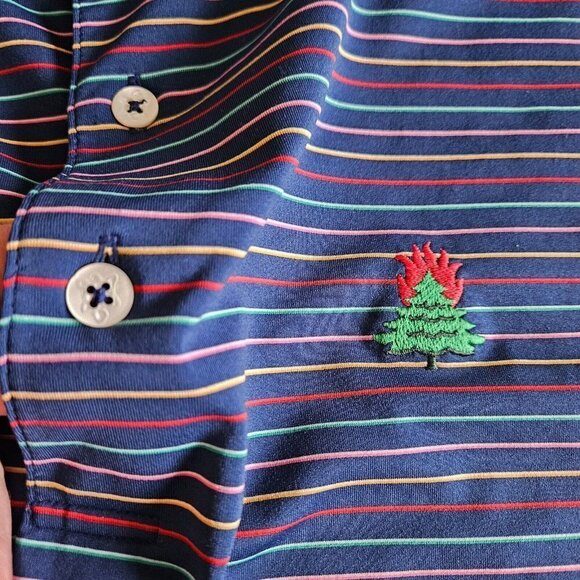 Turtleson golf polo navy striped short sleeve left chest embroidery button men L - Picture 6 of 12